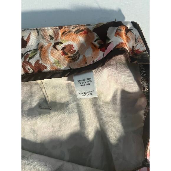 Cato Floral Mini Skirt Brown Pink Ruffle Hem Cotton Blend Size 18 Fairy Cottage - Picture 6 of 10